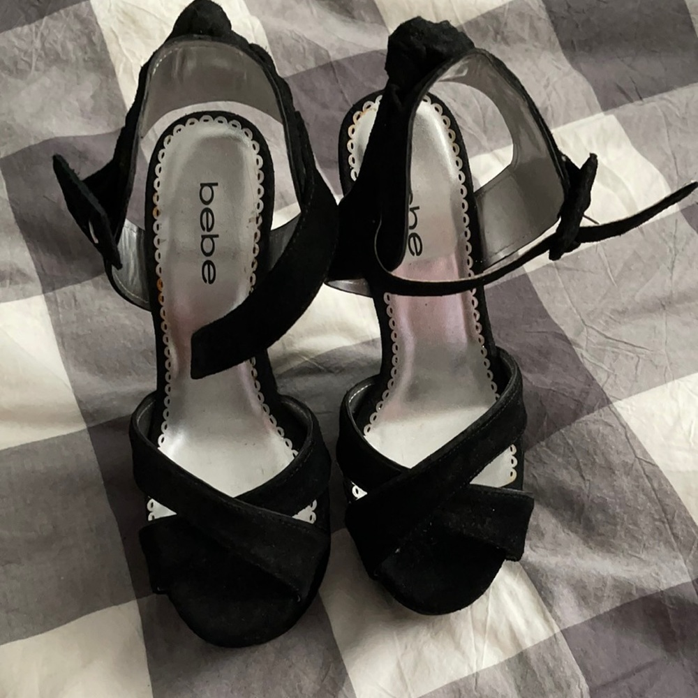 bebe Suede Wedges with Buckle Strap